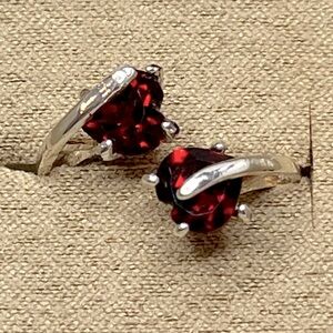 JTV Silver Garnet Double Heart Shaped Ring